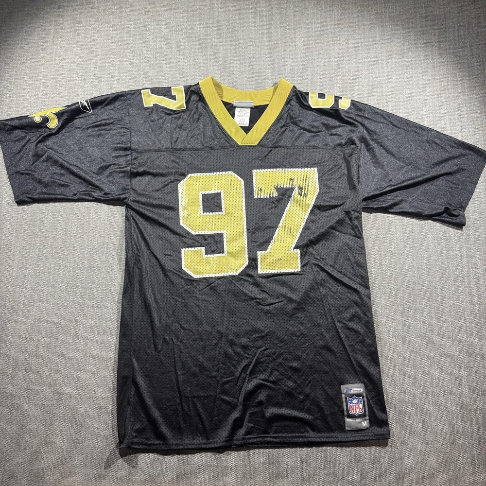 Vintage New Orleans Saints Jersey Mens Medium Black NFL Glover 97 Reebok